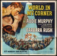 4a666 WORLD IN MY CORNER 6sh '56 best art of champion boxer Audie Murphy with boxing gloves!