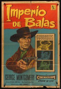 4a678 LAST OF THE BADMEN Argentinean 29x43 '57 great art of George Montgomery pointing gun!