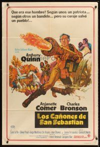 4a825 GUNS FOR SAN SEBASTIAN Argentinean '68 art of one-man army Anthony Quinn as he fires cannon!