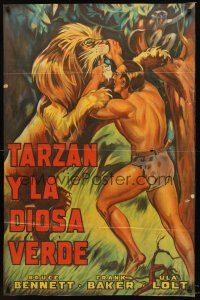4a878 TARZAN & THE GREEN GODDESS Argentinean R40s great artwork of Bruce Bennett fighting lion!