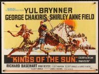 4a042 KINGS OF THE SUN British quad '64 art of Yul Brynner with spear fighting George Chakiris!