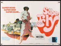 4a097 SUPER FLY British quad '72 great art of Ron O'Neal with car & girl sticking it to The Man!
