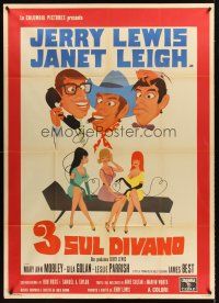 4a195 3 ON A COUCH Italian 1p '66 Jerry Lewis, Janet Leigh, wacky different art by C. Tim!