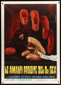 4a204 BEHIND LOCKED DOORS Italian 1p '73 art of giant psycho hand luring young naked swinger!