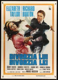4a226 DIVORCE HIS DIVORCE HERS Italian 1p '73 different art of Richard Burton slapping Liz Taylor!