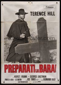 4a227 DJANGO PREPARE A COFFIN Italian 1p '68 cool c/u of Terence Hill as Django with gun by grave!