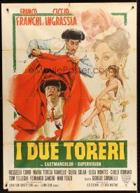 4a259 I DUE TORERI Italian 1p '65 art of matadors & sexy girl by Angelo Cesselon!