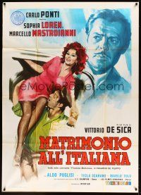 4a284 MARRIAGE ITALIAN STYLE Italian 1p '64 de Sica, art of sexy Loren & Mastroianni by Crovato!