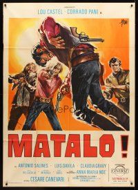 4a285 MATALO! Italian 1p '70 cool spaghetti western art of shot cowboy by Sandro Symeoni!