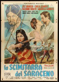 4a301 PIRATE & THE SLAVE GIRL Italian 1p '61 art of Lex Barker & sexy Chelo Alonso by Longi!