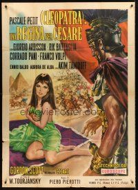 4a310 QUEEN FOR CAESAR Italian 1p '62 art of sexy Pascale Petit as Cleopatra by Renato Casaro!