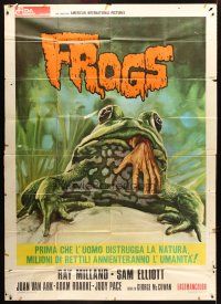 4a140 FROGS Italian 2p '72 great horror art of man-eating amphibian w/human hand hanging from mouth!