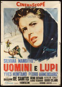 4a162 MEN & WOLVES Italian 2p '56 Uomini e lupi, close up art of Silvana Mangano by Manno!