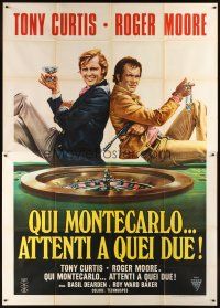 4a163 MISSION MONTE CARLO Italian 2p '74 best art of Roger Moore & Tony Curtis by roulette wheel!