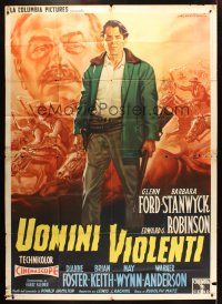 4a193 VIOLENT MEN Italian 2p '54 different art of Glenn Ford & Edward G. Robinson by Capitani!