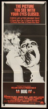 4b155 BUG Aust daybill '75 wild horror image of screaming girl on phone with flaming insect!