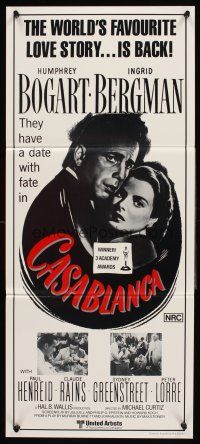 4b162 CASABLANCA Aust daybill R80s Humphrey Bogart, Ingrid Bergman, Michael Curtiz classic!