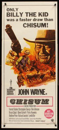 4b168 CHISUM Aust daybill '70 only Billy the Kid draws faster than big John Wayne, cool art!