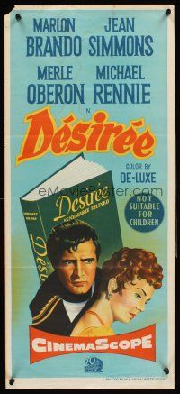 4b191 DESIREE Aust daybill '54 stone litho of Marlon Brando & pretty Jean Simmons, different!