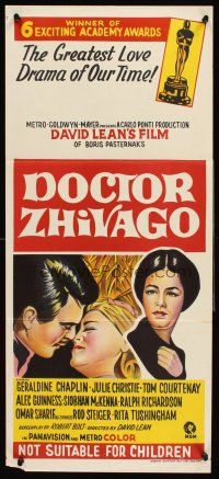 4b196 DOCTOR ZHIVAGO awards Aust daybill '65 Omar Sharif, Julie Christie, stone litho art, David Lean!