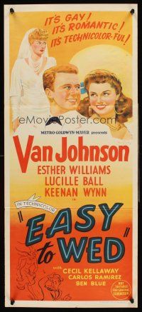 4b202 EASY TO WED Aust daybill '46 different stone litho of Van Johnson & Esther Williams!