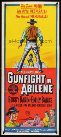 4b244 GUNFIGHT IN ABILENE Aust daybill '67 stone litho of cowboy Bobby Darin in a showdown!