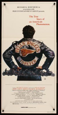 4b249 HELL'S ANGELS FOREVER Aust daybill '83 cool art of bikers on motorcycles by Charles Lilly!