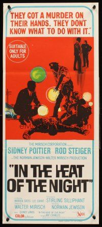 4b259 IN THE HEAT OF THE NIGHT Aust daybill '67 Sidney Poitier, Rod Steiger, cool crime art!