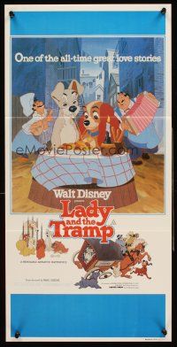 4b281 LADY & THE TRAMP Aust daybill R80 Disney classic dog cartoon, includes best spaghetti scene!