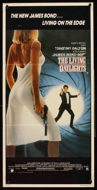 4b287 LIVING DAYLIGHTS Aust daybill '87 Timothy Dalton as James Bond & sexy Maryam d'Abo with gun!