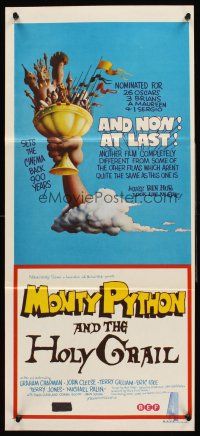 4b309 MONTY PYTHON & THE HOLY GRAIL Aust daybill '75 Terry Gilliam, John Cleese, wonderful art!