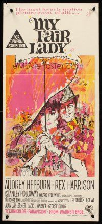 4b314 MY FAIR LADY Aust daybill '64 classic art of Audrey Hepburn & Rex Harrison by Bob Peak!