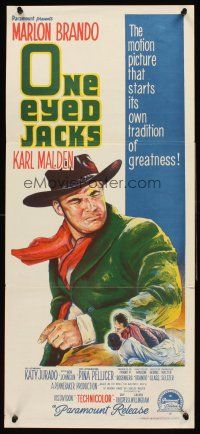 4b327 ONE EYED JACKS Aust daybill '61 great stone litho of star & director Marlon Brando!