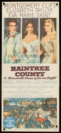 4b346 RAINTREE COUNTY Aust daybill '57 art of Montgomery Clift, Elizabeth Taylor & Eva Marie Saint!