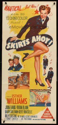 4b382 SKIRTS AHOY Aust daybill '52 full-length stone litho of sexy Esther Williams in uniform!