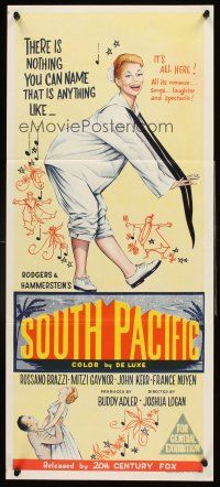 4b389 SOUTH PACIFIC Aust daybill '59 stone litho of Mitzi Gaynor, Rodgers & Hammerstein musical!