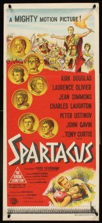 4b390 SPARTACUS Aust daybill '61 classic Kubrick & Kirk Douglas epic, cool stone litho!