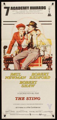 4b401 STING Aust daybill '74 best artwork of con men Paul Newman & Robert Redford by Richard Amsel