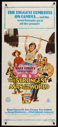 4b405 STRONGEST MAN IN THE WORLD Aust daybill '75 Disney, art of teenage Kurt Russell & Joe Flynn!
