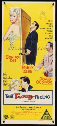 4b419 THAT FUNNY FEELING Aust daybill '65 Sandra Dee, Bobby Darin, Donald O'Connor, stone litho!