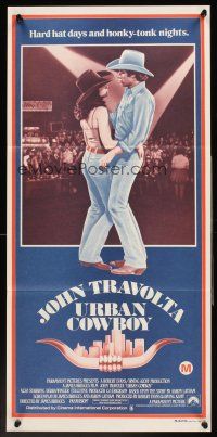 4b443 URBAN COWBOY Aust daybill '80 great image of John Travolta in cowboy hat dancing!