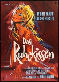 4b021 LOVE ON A PILLOW German 33x47 '62 great artwork of sexy Brigitte Bardot!