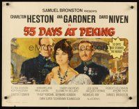 4d008 55 DAYS AT PEKING 1/2sh '63 art of Charlton Heston, Ava Gardner & David Niven by Terpning!