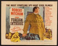 4d157 FOREIGN INTRIGUE style B 1/2sh '56 cool different artwork of Robert Mitchum, Genevieve Page!