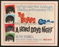 4d191 HARD DAY'S NIGHT 1/2sh '64 great image of The Beatles, rock & roll classic!
