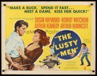4d262 LUSTY MEN style A 1/2sh '52 Robert Mitchum with sexy Susan Hayward & riding bull!