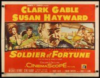 4d373 SOLDIER OF FORTUNE 1/2sh '55 art of Clark Gable shooting gun, plus sexy Susan Hayward!