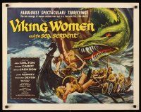 4d446 VIKING WOMEN & THE SEA SERPENT 1/2sh '58 cool artwork of sexy female warriors attacked on ship