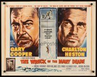 4d457 WRECK OF THE MARY DEARE style A 1/2sh '59 super close art of Gary Cooper & Charlton Heston!