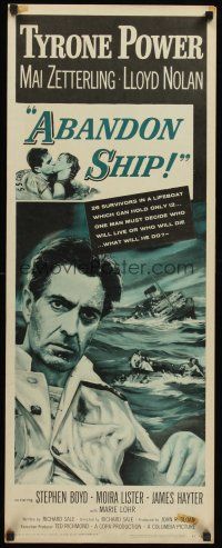 4e009 ABANDON SHIP insert '57 Tyrone Power & 25 survivors in a lifeboat which can hold only 12!